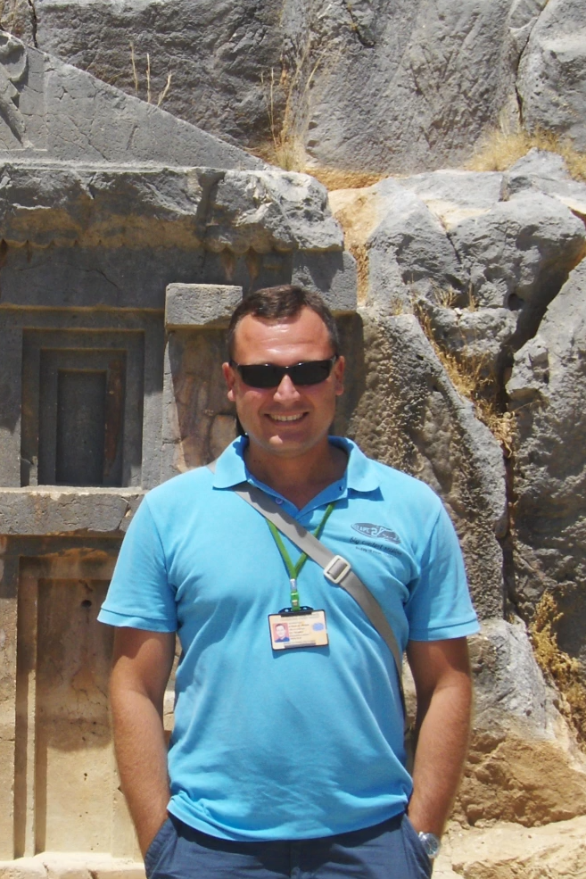 Archaeologist Aykut at ancient Turkish ruins